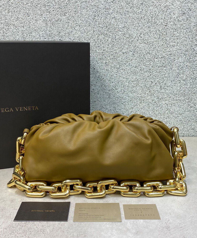 Bottega Veneta The Chain Pouch Clutch Leather Khaki